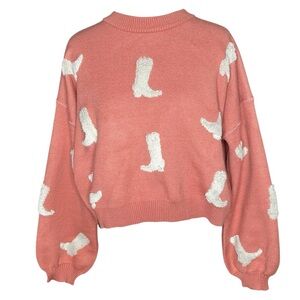 NWT Simply Southern Women’s Cowboy Boot Cropped Sweater. Size Large